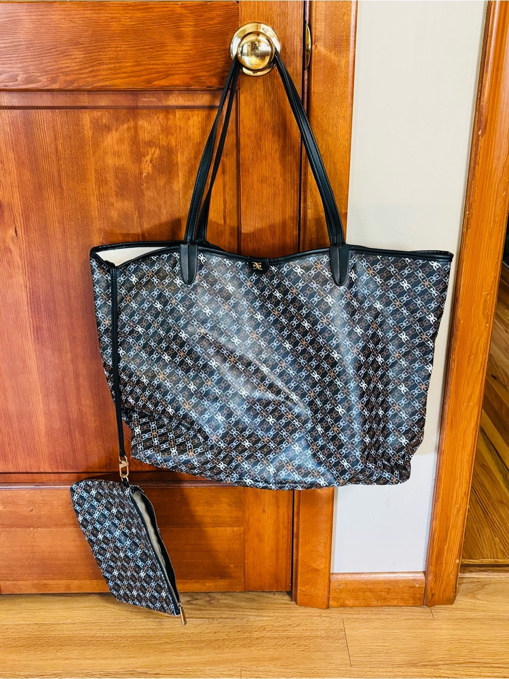 Sam Edelman Black Patterned Tote with Matching Wristlet